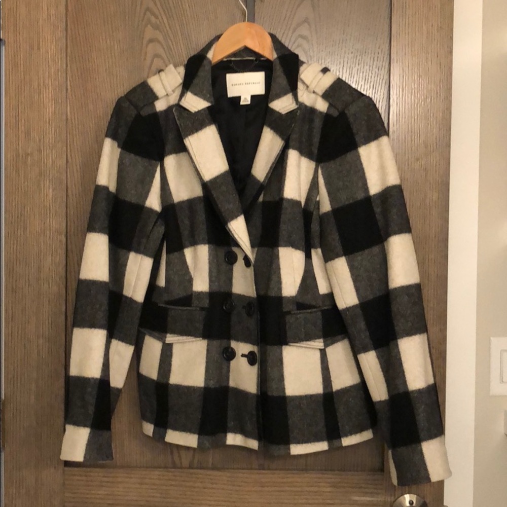 EUC Banana Republic Wool Plaid Carla Peacoat XL